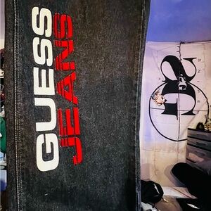 Guess Dark Gray Overall Jeans with Red Logo